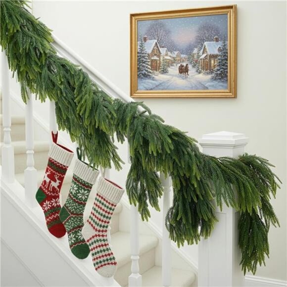 Christmas Garland for Mantle Outdoor - Decoraitons with Light 6ft Prelit - Picture 6 of 8